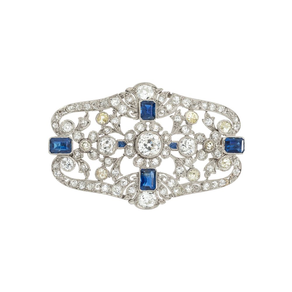 Appraisal: ART DECO DIAMOND AND SAPPHIRE PENDANT BROOCH ART DECO DIAMOND