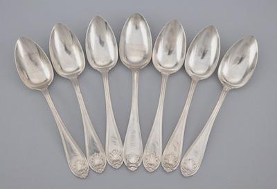 Appraisal: A Set of Seven Coin Silver Soup Spoons in Shell