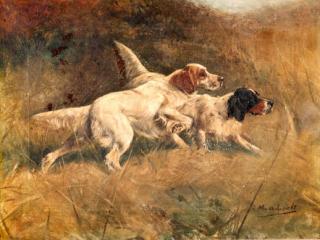 Appraisal: Spaniels c signed G Muss Arnolt lower rightoil on canvas