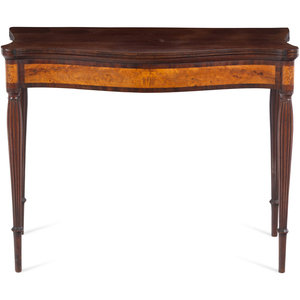 Appraisal: A Federal Birch and Mahogany Serpentine-Top Game Table Likely North