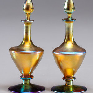 Appraisal: Steuben American Early th Century Pair of Perfume Bottles Aurene