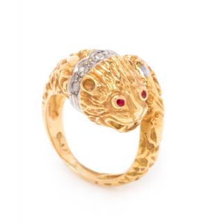 Appraisal: An Karat Bicolor Gold Diamond and Ruby Ring Lalaounis dwts