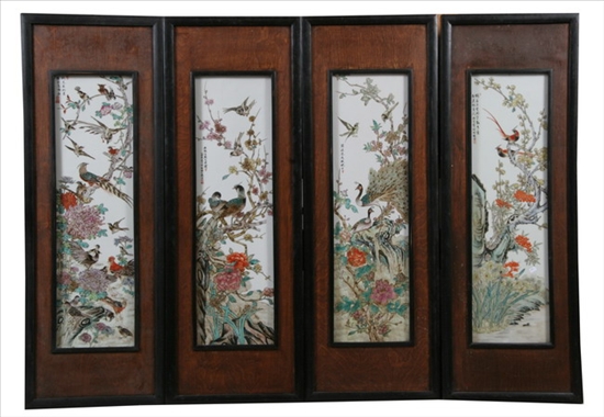 Appraisal: FOUR CHINESE FAMILLE ROSE PORCELAIN PLAQUES Each painted to depict