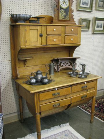 Appraisal: th century oak Possum-Belly style kitchen cupboard older restoration