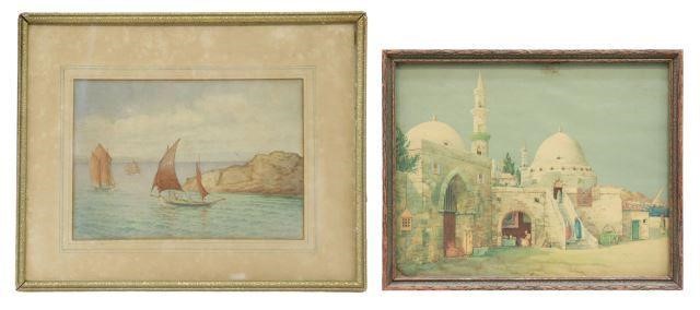 Appraisal: lot of Framed watercolor painting and print including watercolor on