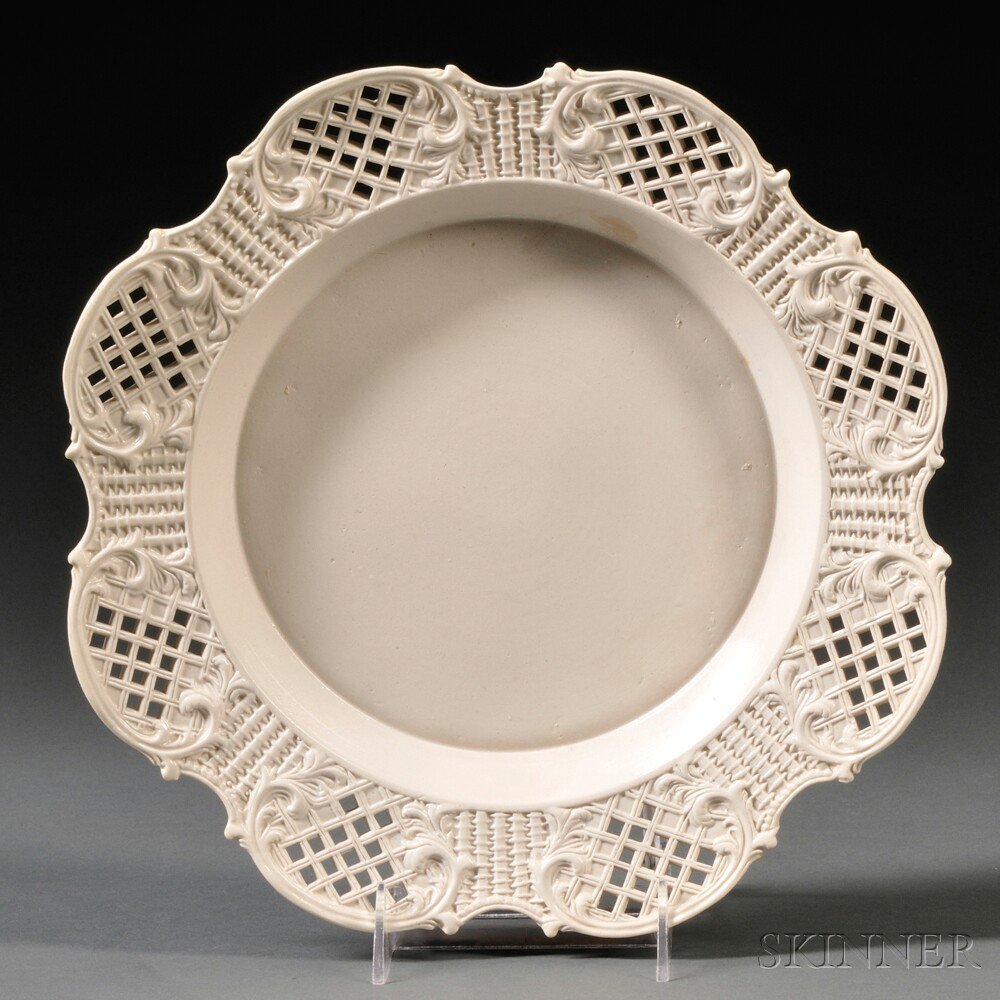 Appraisal: Staffordshire Salt-glazed Stoneware Dish England c scalloped rim with press-molded