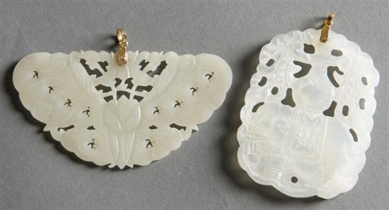 Appraisal: Chinese carved jade pendants with kt gold clasps th century