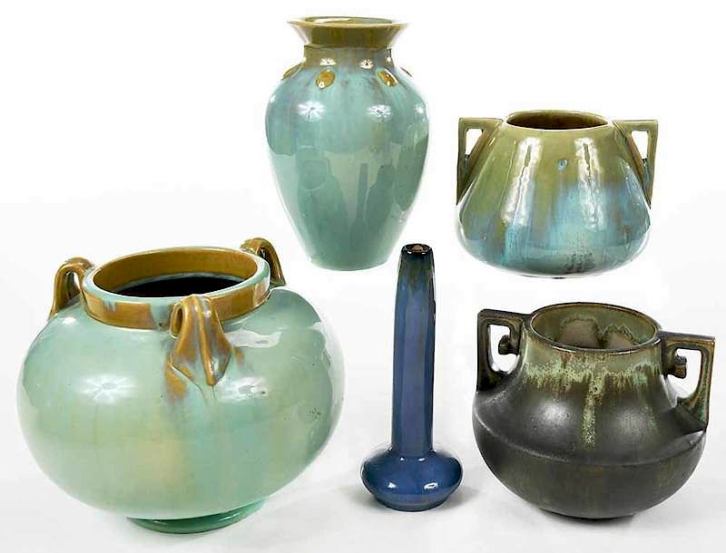 Appraisal: Five Fulper Art Pottery Vases American th century three pieces