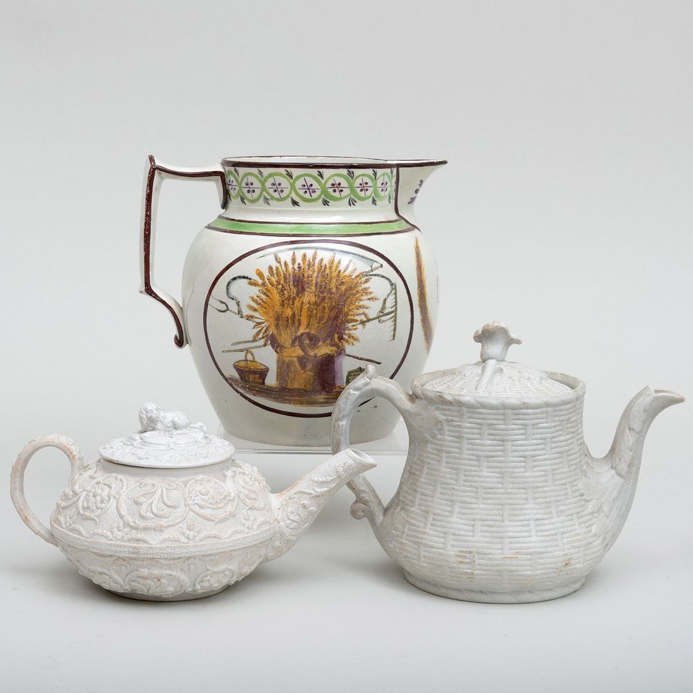 Appraisal: Wedgwood Porcelain Teapot an English Basketweave Teapot and a Pearlware