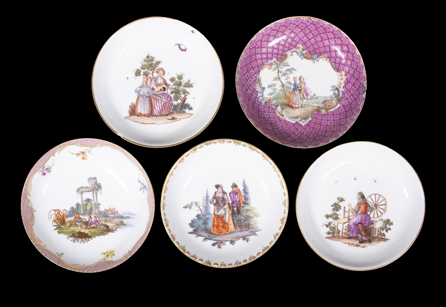 Appraisal: MEISSEN HAND PAINTED FIGURAL PLATES Group of Late th -