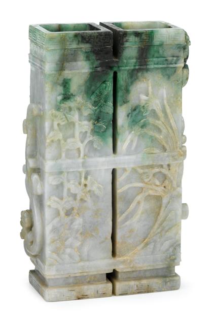 Appraisal: Chinese double-chambered jade vase th th century