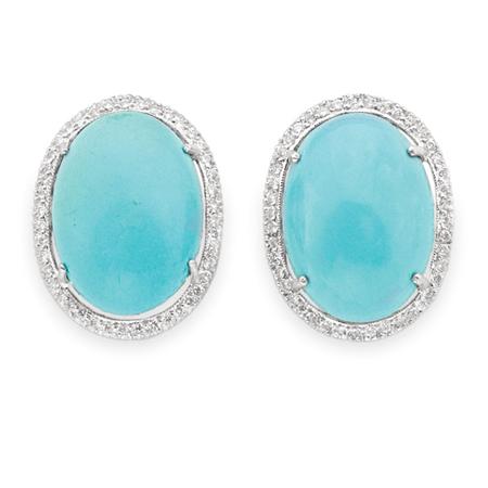 Appraisal: Pair of Turquoise and Diamond Earclips Estimate -