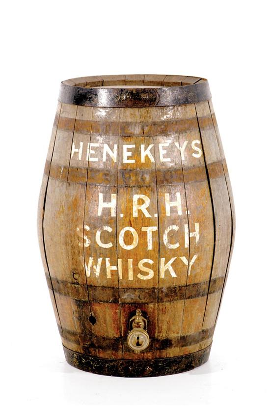 Appraisal: Oak whiskey barrel marked Henekeys H R H Scotch Whiskey