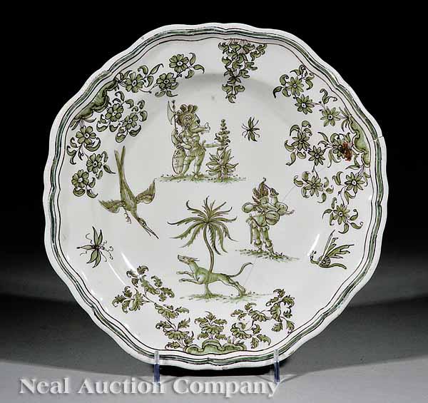 Appraisal: Two French Faience Plates mid- th c Moustiers allover decor