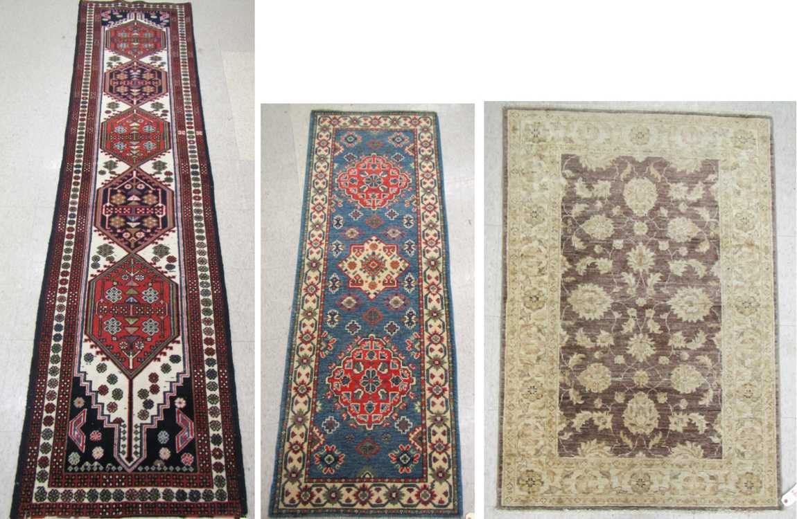 Appraisal: THREE HAND KNOTTED ORIENTAL AREA RUGS Persian Ardebil runner '