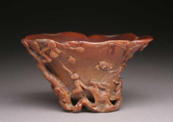 Appraisal: TH CENTURY RHINO HORN CUP Well carved and antique Chinese