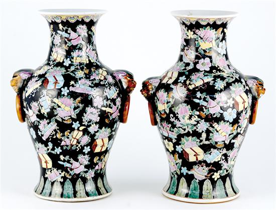 Appraisal: Pair Chinese Export famille noire vases early th century balustrade