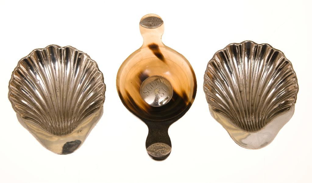 Appraisal: PAIR OF GEORGE V SILVER BUTTER DISHES BIRMINGHAM of shell-form