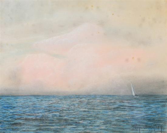 Appraisal: J EUGENE GARDNER American - SAILBOAT UNDER PINK SKY signed