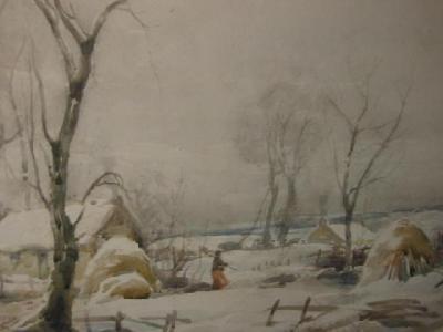 Appraisal: EUAN FEDDES Snowscene with Cottages and Figure signed x framed