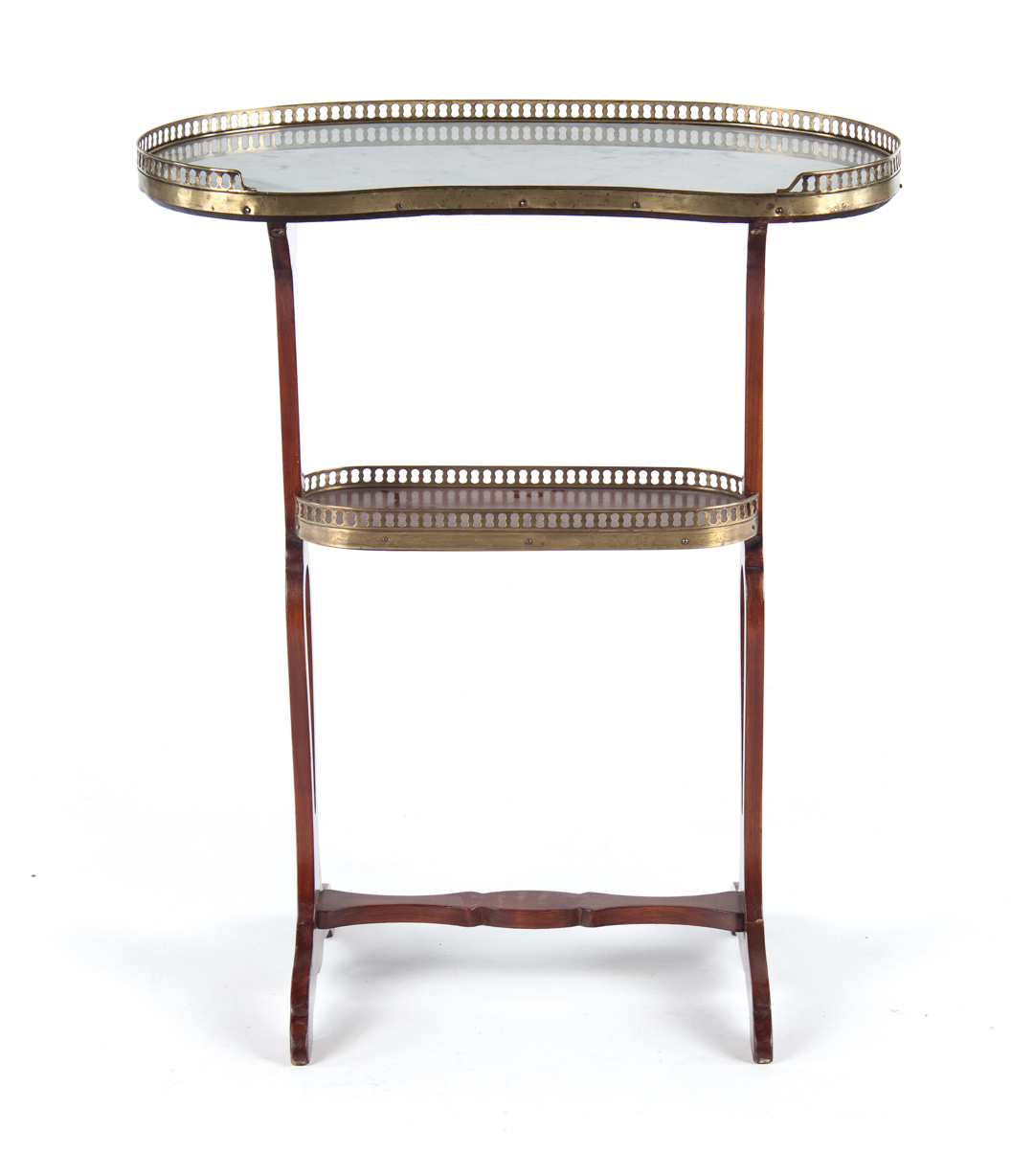 Appraisal: Directoire style mahogany two-tier side table kidney-shaped white marble top