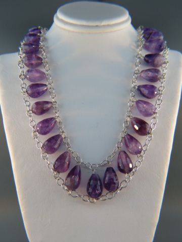 Appraisal: Amethyst Sterling Silver Necklace faceted teardrop gems adjustable to beautiful