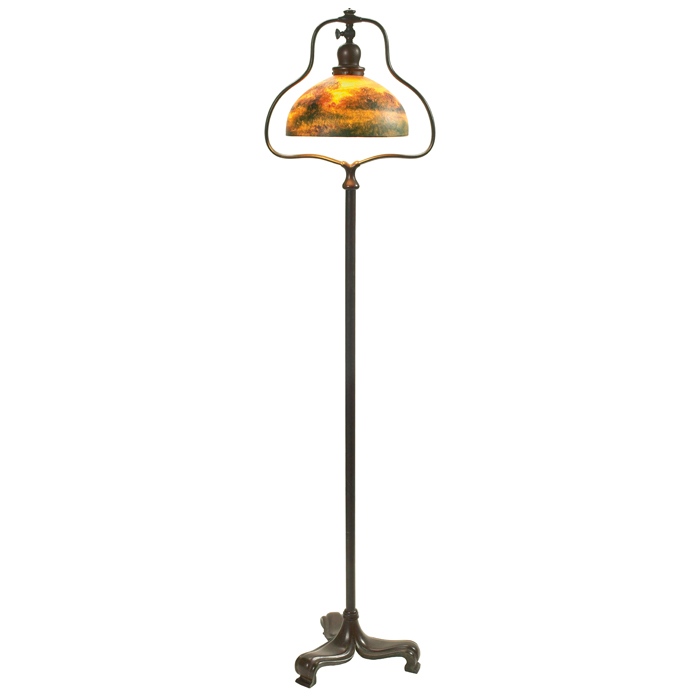 Appraisal: Handel floor lamp shadewith a reverse painted scenic landscapesupported by