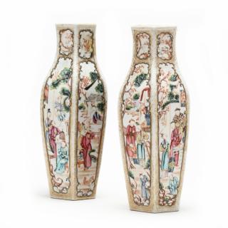 Appraisal: Pair of Chinese Export Vases circa famille rose hexagonal form