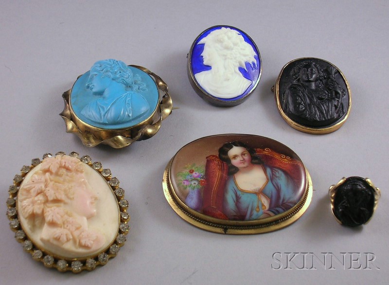 Appraisal: Group of Cameo Jewelry including four carved cameo brooches and