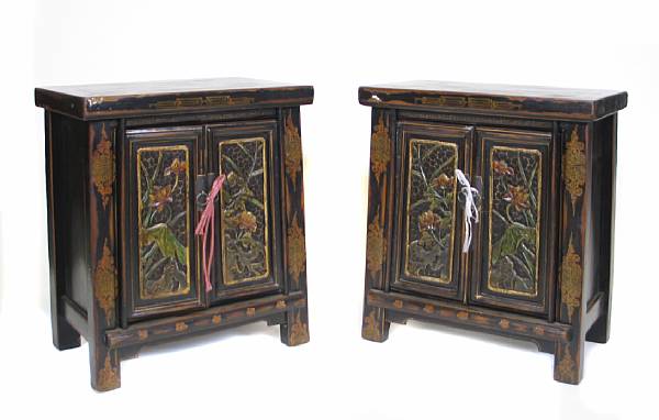 Appraisal: A pair of Chinese paint decorated side cabinets height in