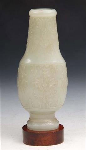 Appraisal: AN TH CENTURY CHINESE PALE CELADON JADE VASE carved with