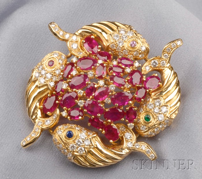 Appraisal: kt Gold Gem-set Brooch Aldo Cipullo Cartier designed as a