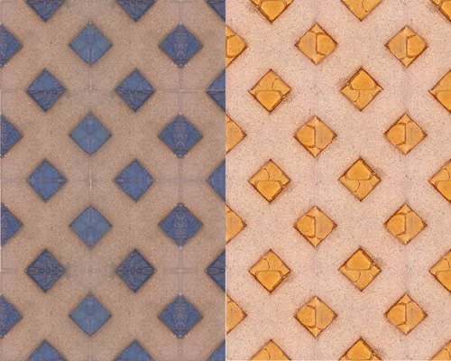 Appraisal: GRUEBY Forty-six floor tiles with a raised cruciform pattern of