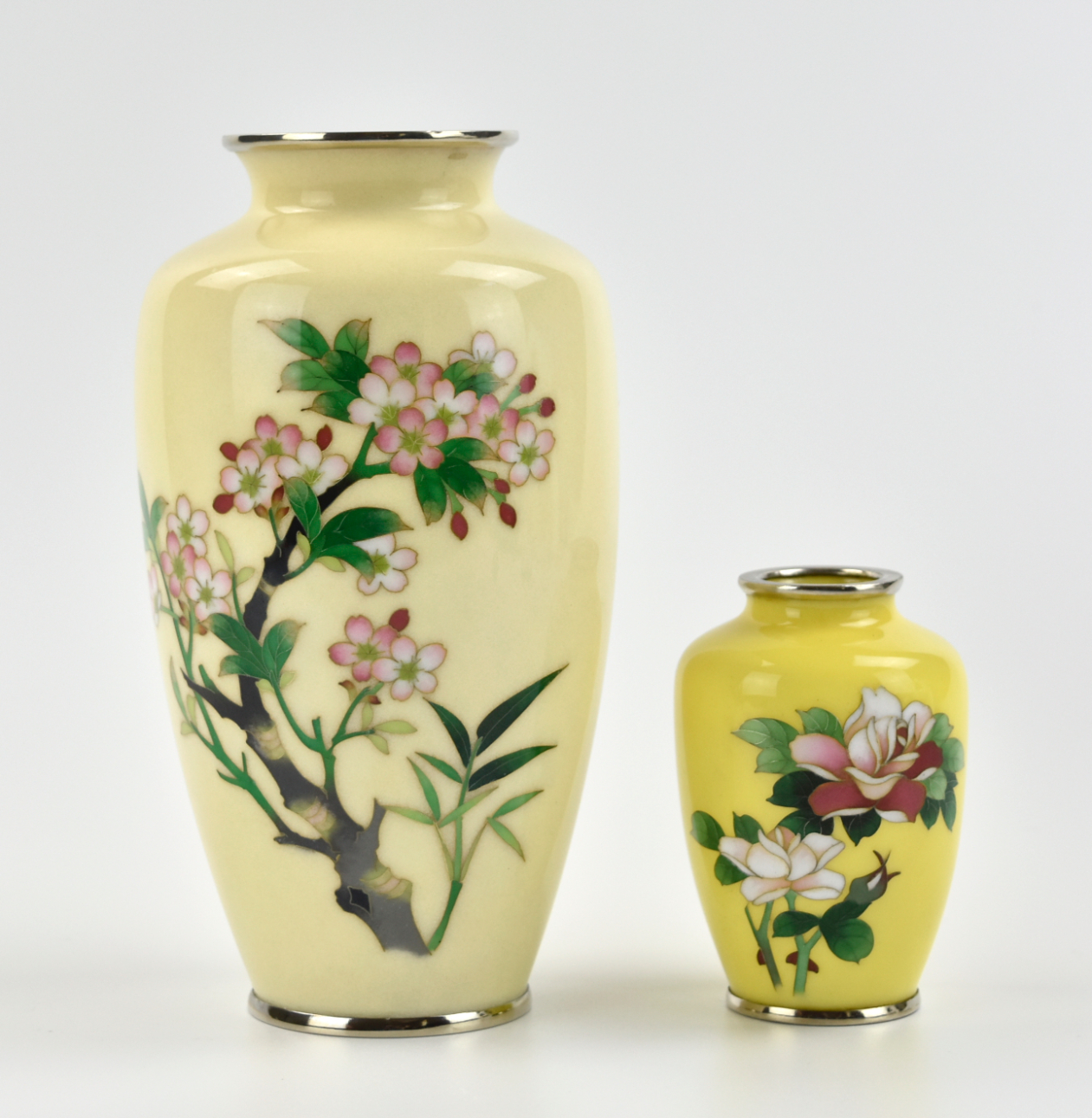 Appraisal: Yellow ground Japanese porcelain vase painted with blossoming flower plants