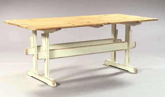 Appraisal: Provincial Polychromed Pine Farmhouse Table the rounded rectangular top raised