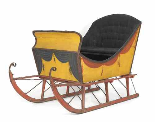 Appraisal: Rhode Island painted sleigh ca the decoration attributed to Thomas