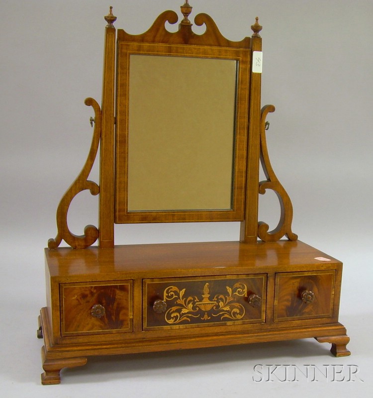 Appraisal: Inlaid Mahogany Dressing Mirror on Cabinet with Three Drawers ht