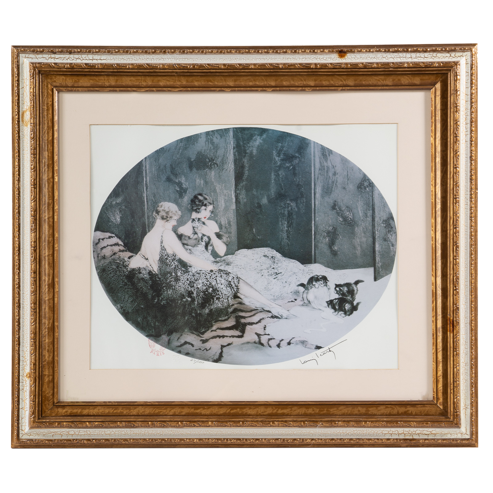 Appraisal: LOUIS ICART WOMEN WITH KITTENS LITHOGRAPH French - Lithograph in