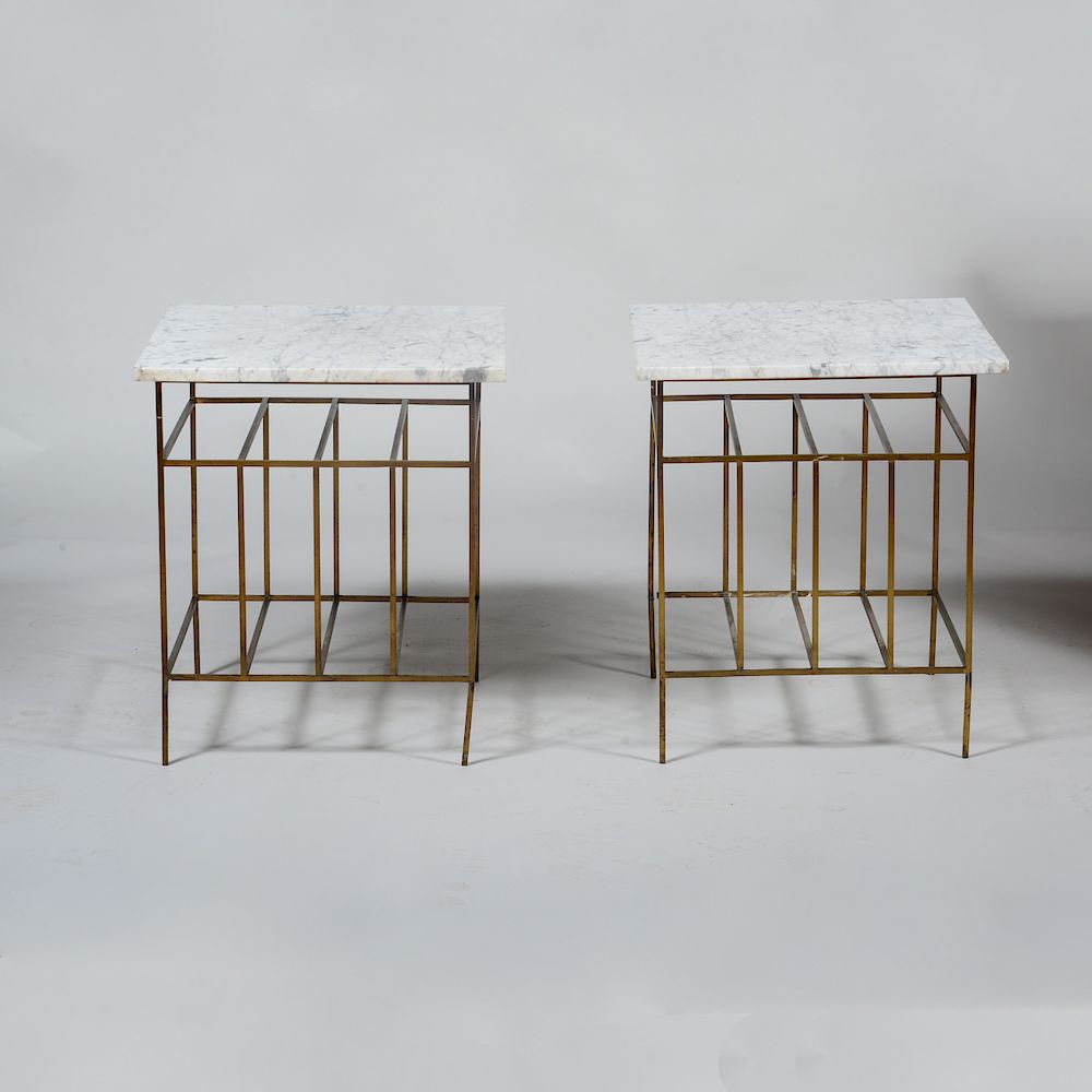 Appraisal: Pair of Brass and White Marble Side Tables x x