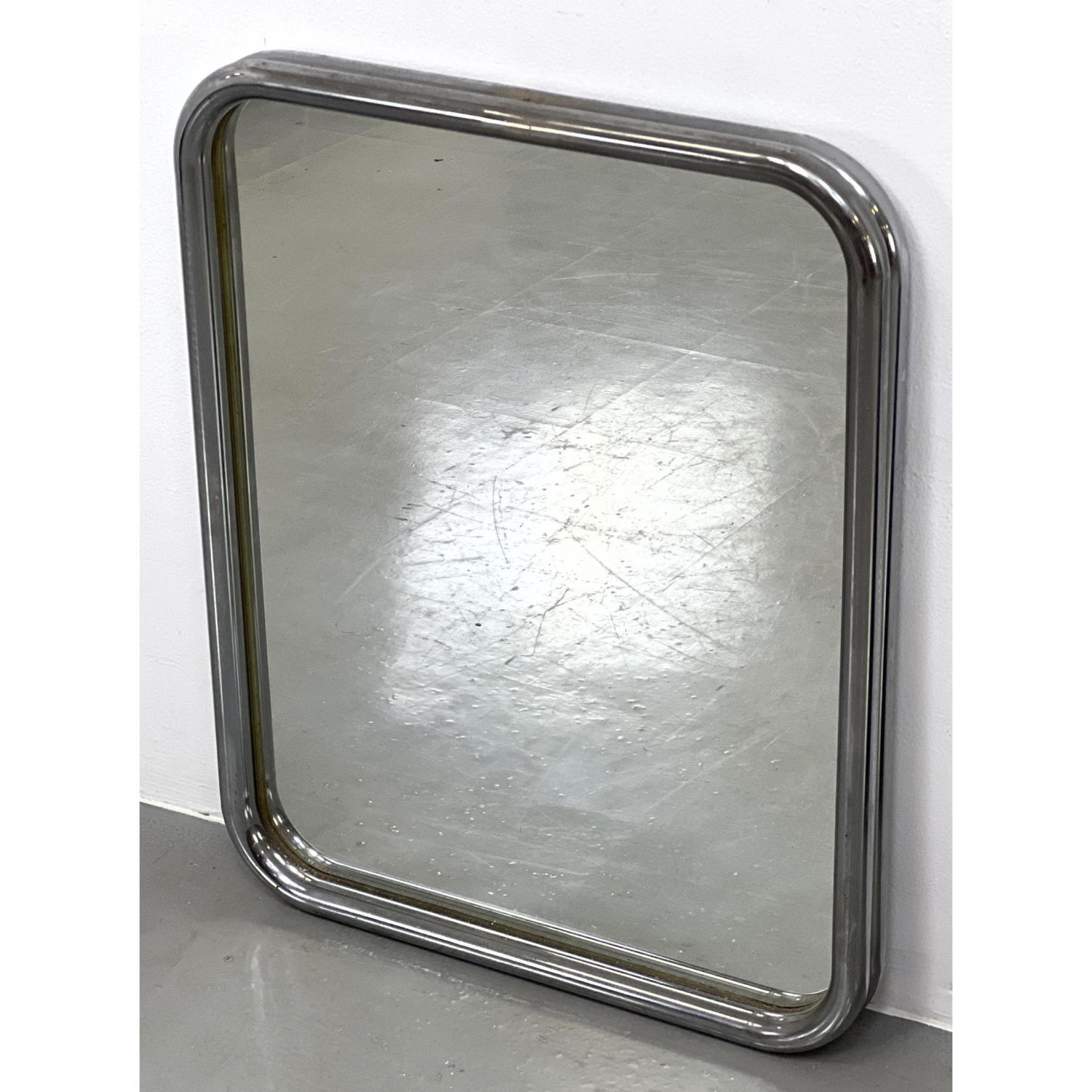 Appraisal: Modernist Wall Mirror with Double Tube Chrome Frame Dimensions H