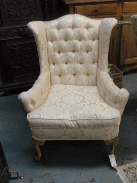 Appraisal: Georgian Style Upholstered Wing Arm Back Chair From a prominent