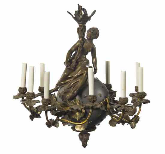 Appraisal: A French Gilt Bronze Ten-Light Figural Chandelier having a central