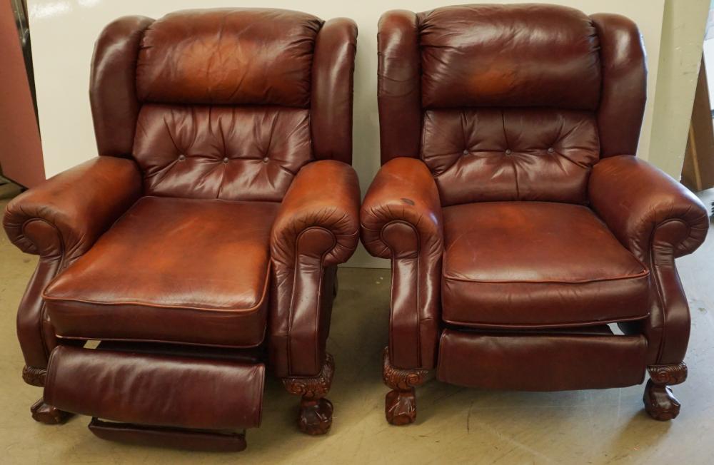 Appraisal: Pair Lane Maroon Leather Upholstered Wing-Back Recliners