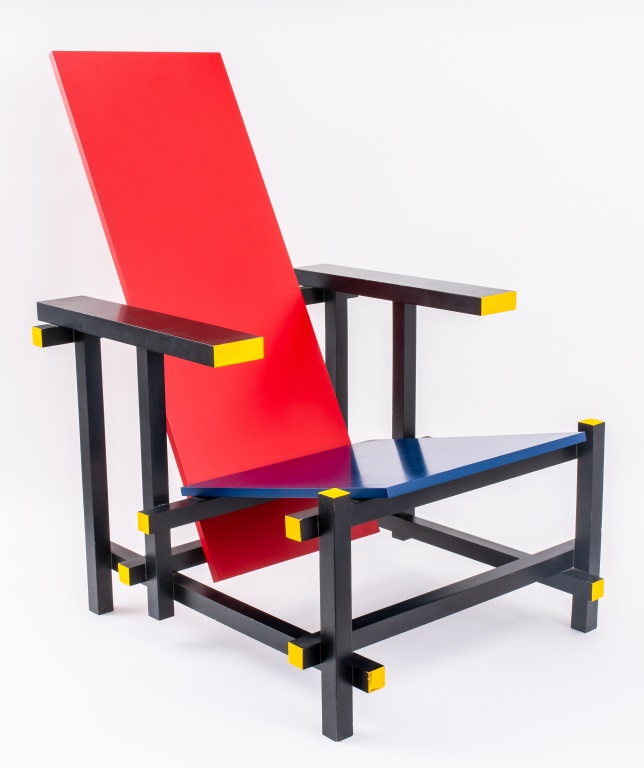 Appraisal: GERRIT RIETVELD DE STIJL RED BLUE CHAIR Gerrit Rietveld Dutch