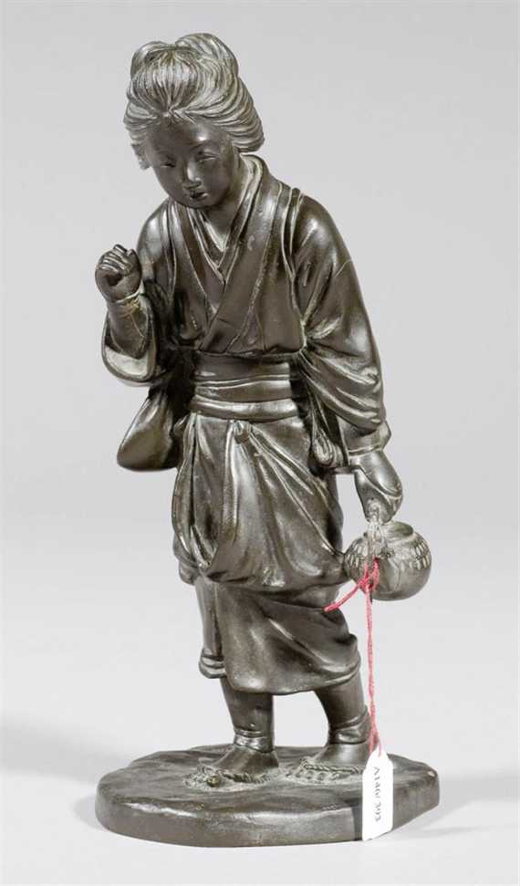 Appraisal: A BRONZE FIGUR OF A PEASANT GIRL Japan Meiji period