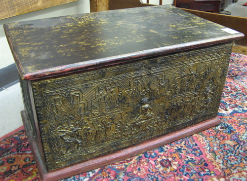 Appraisal: AN EBONIZED AND PARCEL-GILT WOOD CHEST Thailand th century elements