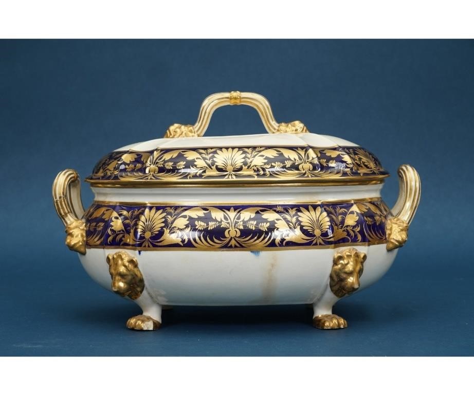 Appraisal: Crown Derby soup tureen with gilt lion head masks and