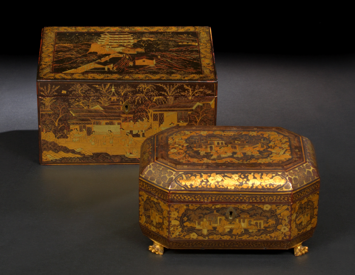 Appraisal: Chinese Export Black-Lacquered and Deux-Couleur Gilded Tea Caddy third quarter