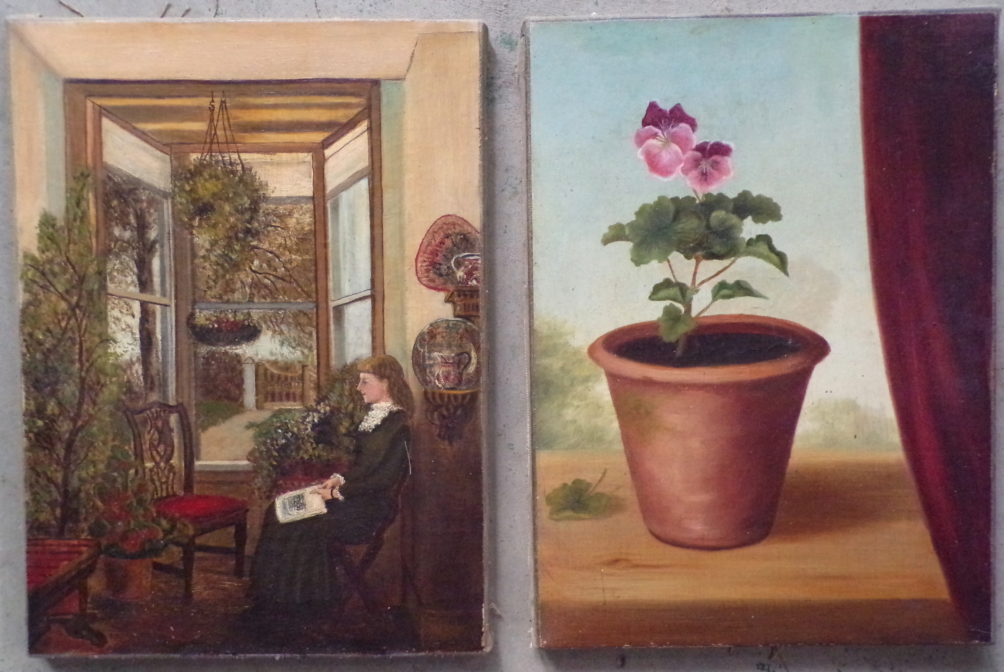 Appraisal: th c American School oils- Flowers in A Pot- oil