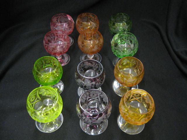 Appraisal: Set of Cut-to-Clear Crystal Cordials grape decor various colors tall